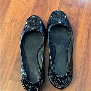 Tory Burch Shiny Black Ballet Flats